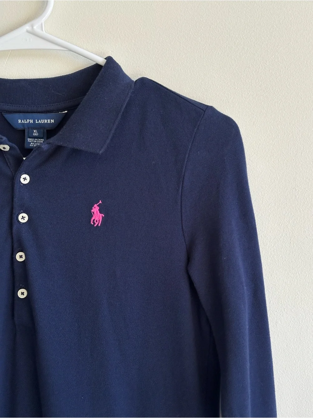 Ralph Lauren Girls Polo Dress Navy Ruffle Stripe Hem XL 16